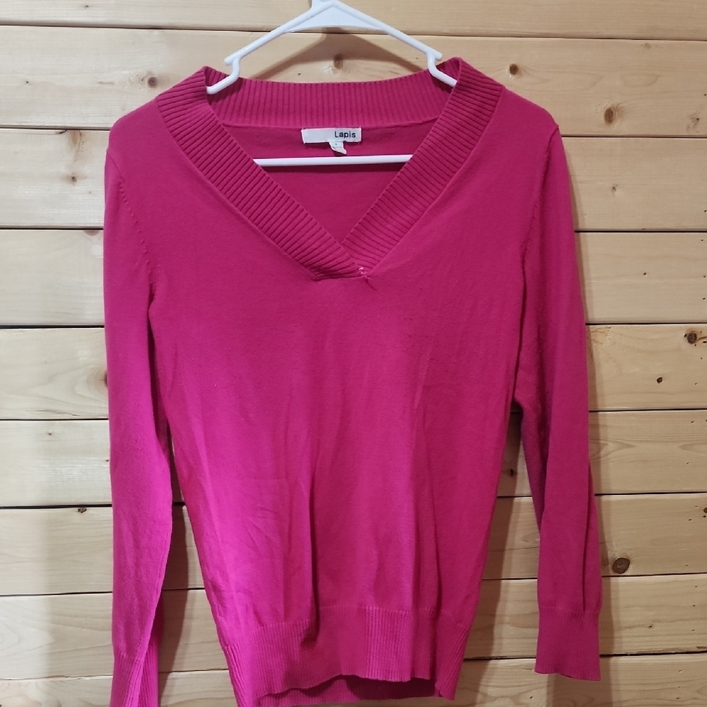 Lapis  By Anthropologie Pink V-Neck Sweater with Long Sleeves Size Small